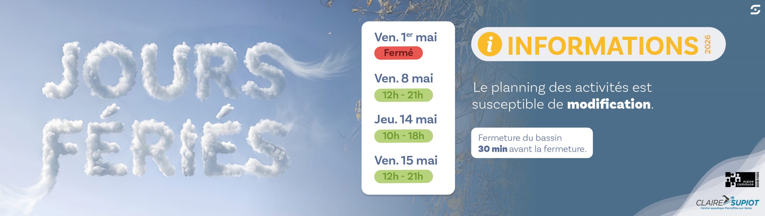 ⚠️ INFORMATIONS JOURS FÉRIÉS